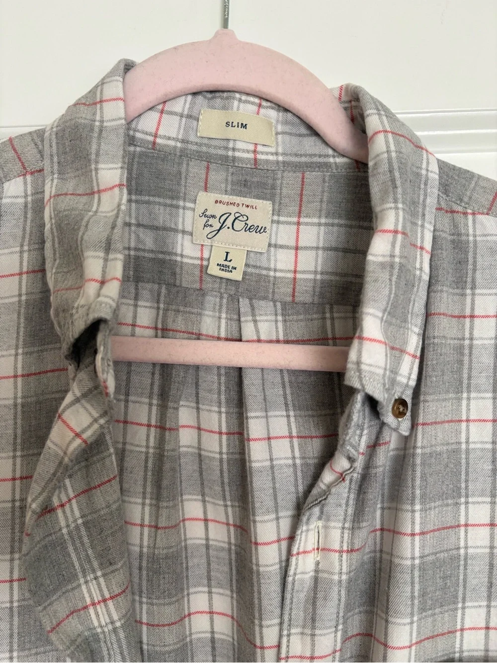 J. Crew Men’s Gray and White Brushed Twill Plaid Button-Down Shirt